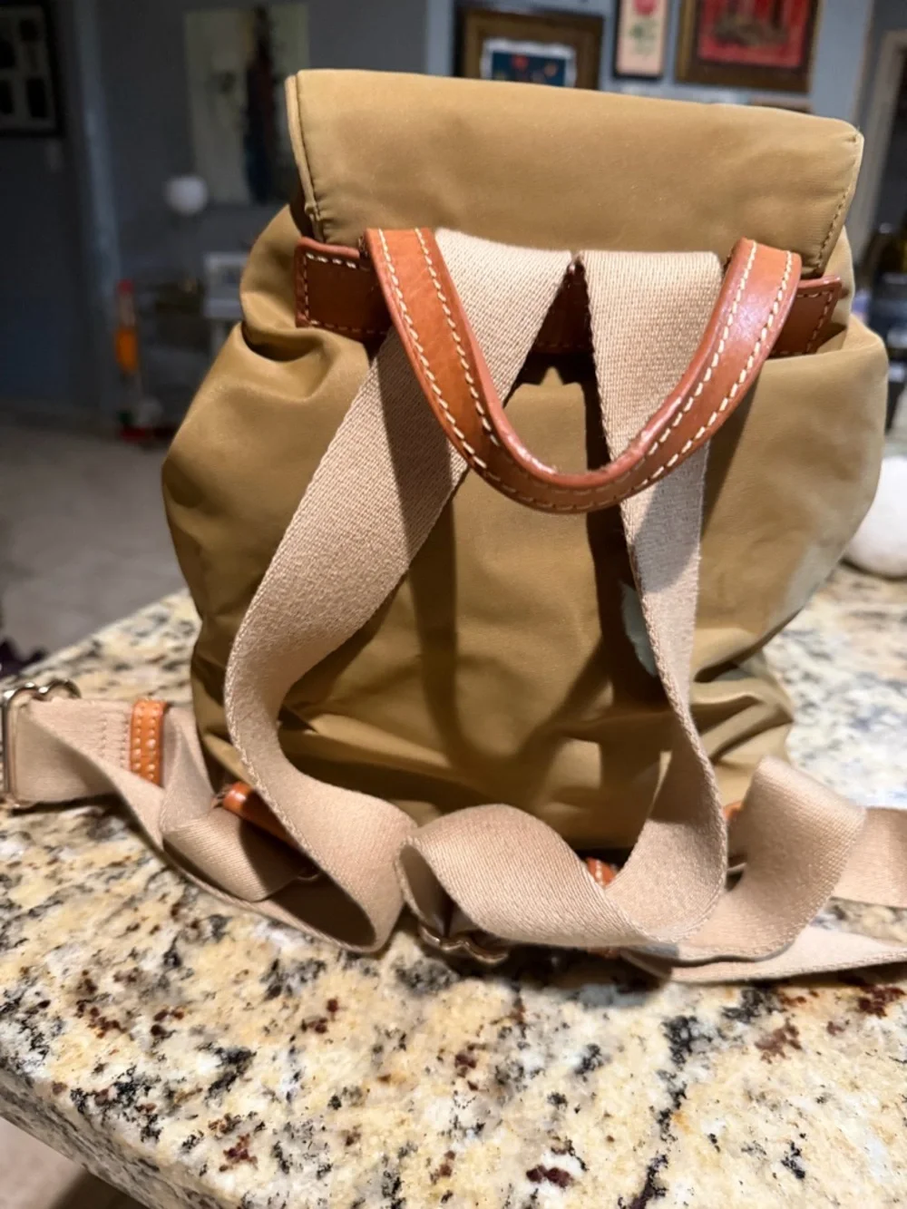 Dooney & Bourke Miramar small Murphy Backpack in Tan with Brown Leather Trim